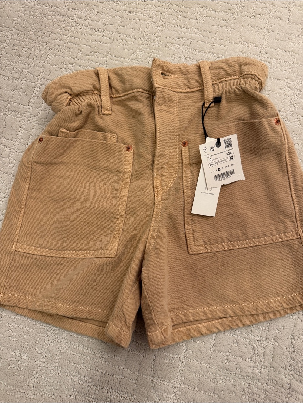 NWT Tan High-Waist Utility Shorts with Front Patch Pockets - girls size 9